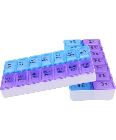 7 Day Weekly Pill AM PM Organizer - Twice a Day - Pill Case for Medicines Vitamins and Supplements (Pack of 2)