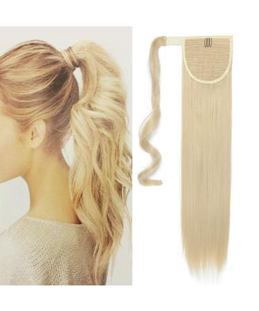 Silk-co 26" Wrap Around Ponytail Hair Extension Clip in/on Pony Tail Straight Synthetic Hairpiece for Women #Bleach Blond 26 Inch Bleach Blond