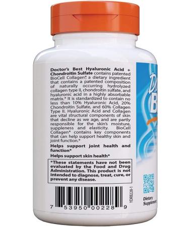 Buy Doctor's Best Hyaluronic Acid + Chondroitin Sulfate | 180 Veggie Caps for Joint Health - Buy Online on GoSupps.com