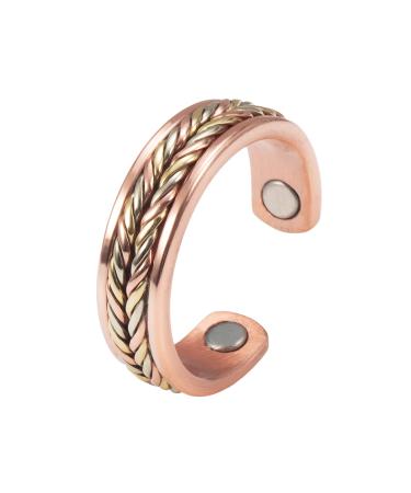 EnerMagiX Braided Tri Tone Pure Copper Rings Magnetic Rings for Women with 2 Magnets Copper Magnetic Jewelry for Ladies