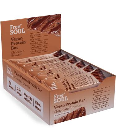 Free Soul Vegan Protein Bar | Plant Based Chocolate Protein Bar | High Protein Dairy Free Low Sugar Low Carb Sucralose Free Palm Oil Free | 12 Count (Chocolate Brownie) Chocolate Brownie 12 Count (Pack of 1)