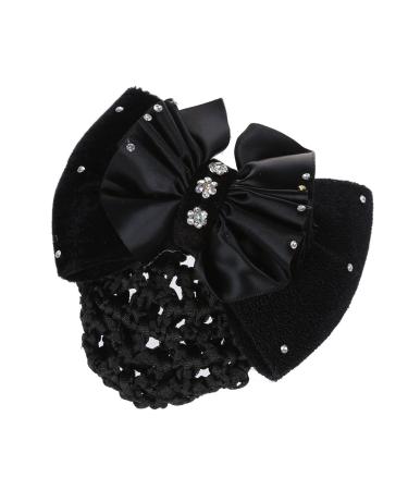 Black Velvet Bowknot Barrette Hair Snood Net for Women