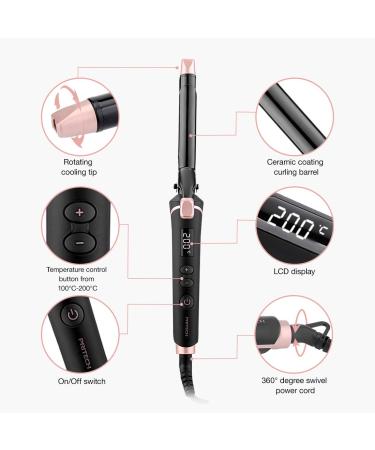 3/4 Inch Ceramic Curling Iron with LCD Display | 6 Temperature Settings Fast Heat Up & Dual Voltage | Hair Curler Includes Gloves (Black - Buy Online on GoSupps.com