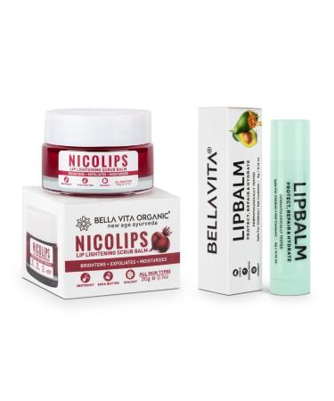 Be.ll.a Vit..a Organic NicoLips Lip Scrub & NicoBalm Lip Balm Combo For Dry Chapped & Dark Lips Remover Treatment 20 g
