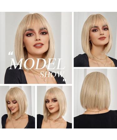 OUFEI Blonde Bob Wig With Bangs Short Straight Wig For Women Synthetic Hair Wigs for Daily Party Cosplay Wear Blonde(1032-1) - Buy Online on GoSupps.com