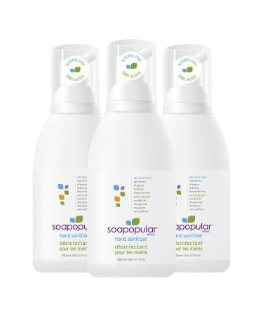 Soapopular Alcohol Free Foam Hand Sanitizer 0.15% Benzalkonium Chloride Hypoallergenic Fragrance Free Safer for Kids 550mL (Pack of 3)