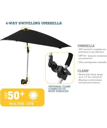 Sport-Brella Versa-Brella SPF 50+ Adjustable Umbrella with Universal Clamp - Premium Sun Protection | Black | Ships Internationally - Buy Online on GoSupps.com