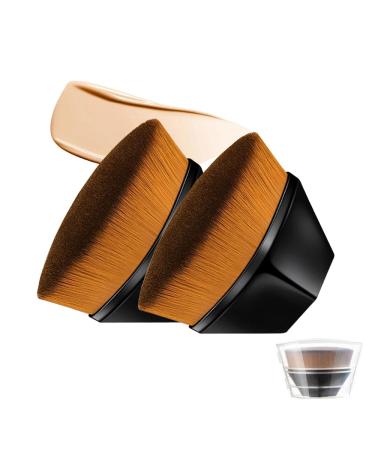 Amazon brand -Pansy 2 pieces Foundation brush make -up brush kabuki flat top face brush liquid blending mineral powder makeup tools for blends liquid cream concealer -l -black black l