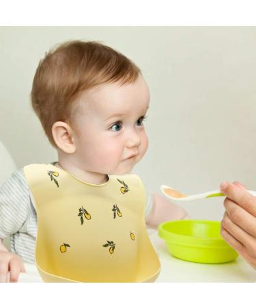 Baogaier Silicone Baby Bibs 2 PCS | Waterproof Weaning Bib for Babies and Toddlers | Food Catcher Pocket, Easy to Clean | Feeding Bib Set for Newborns | Yellow Grey Whale Lemon Design - Buy Online on GoSupps.com