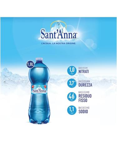 Eau Sant'Anna Bouteilles d'eau p tillante 1 0 litre | Eau Min rale P tillante Oligomin rale Minimalement min ralis e | Bouteilles en Plastique 100% Recyclable | Pack 6 Bouteilles sans saveur 6 l (Lot de 1) - Buy Online on GoSupps.com