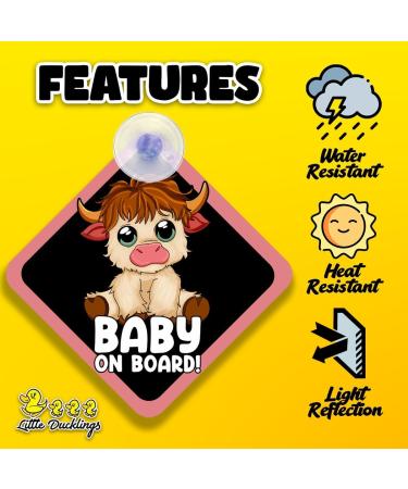 2pcs Baby on Board Car Warning Sticker Set with Suction Cups - Highland Cow Design - Buy Online on GoSupps.com