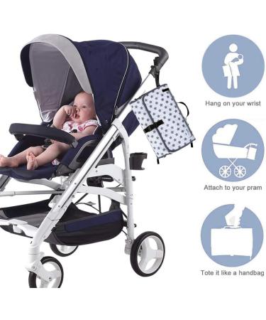 Menions Portable Nappy Changing Mat with Wipe-Pocket, Head Cushion, Waterproof Pad - Grey/Star Print | Travel Baby Change Bag for On-The-Go Parents - Buy Online on GoSupps.com