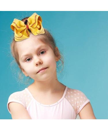 Bow Hairpin 7" Large Leather Baseball Bow Hairpin Softball Bow Hair Grips Hair Accessories Ponytail Holder Clip for Kids Girls Yellow - Buy Online on GoSupps.com