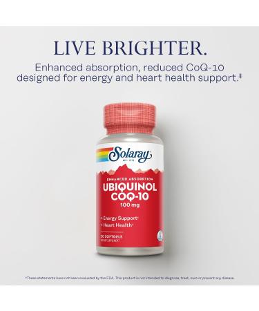 Solaray Ubiquinol CoQ-10 100 mg - Enhanced Absorption for Energy & Heart Health - 30 Softgels - 60-Day Guarantee - International Shipping Available - Buy Online on GoSupps.com
