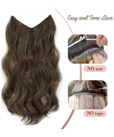 Invisible Wire Hair Extensions Clip in Natural Wavy Synthetic Hair - 16inch Chestnut Brown - Buy Online on GoSupps.com