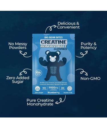 Creatine Monohydrate Gummies Pouch & Bottle Bundle for Men & Women | 5000mg of Creatine Gummie Per Serving | Zero Sugar Gluten Free & Halal | Pack of 90 | Blueberry & Strawberry Flavour - Buy Online on GoSupps.com