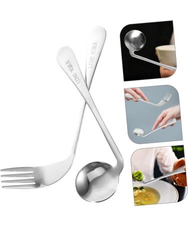 Lurrose Left-Handed Stainless Steel Cutlery Set - 5-Piece Spoon & Fork Utensils for Seniors - Ergonomic Design Perfect for Easy Dining - Buy Online on GoSupps.com