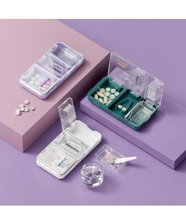 CFMOUR 3-in-1 Pill Cutter & Crusher - Splitter for All Pill Sizes Portable Pill Carrier & Grinder with Brush - Ideal for Elderly Kids & Pets - Purple - Buy Online on GoSupps.com