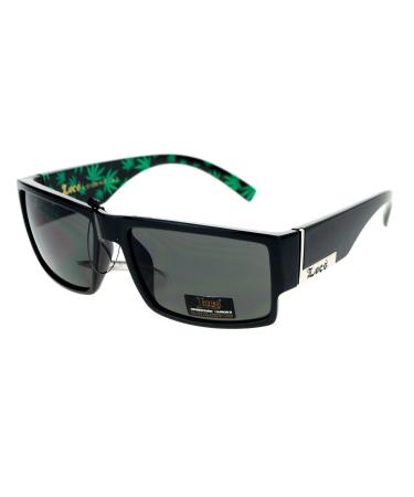 Locs Marijuana Pot Leaf Print Rectangular Mad Dog Sunglasses Green