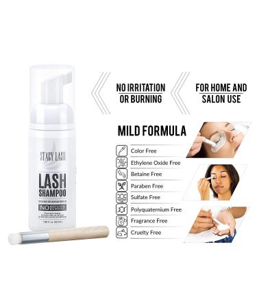 Stacy Lash Eyelash Extension Shampoo + Brush 1.69 fl.oz - Foaming Cleanser for Extensions & Natural Lashes - Paraben & Sulfate Free - Safe Makeup Remover - Professional & Self Use - Buy Online on GoSupps.com