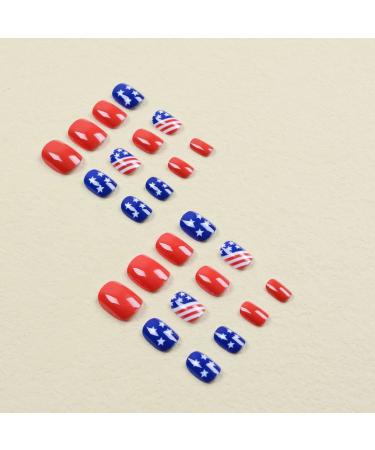 4th of July American Flag Press On Nails - Short Square Full Cover Glossy False Nails for Women and Girls - Buy Online on GoSupps.com
