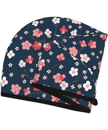 Hair Towel Wrap | Quick Drying Towel Turban with Button - Cherry Blossoms Design - Buy Online on GoSupps.com
