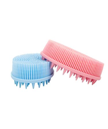 Meetall 2Pack Silicone Body Scrubber and Hair Shampoo Brush 2 in 1 Bath and Shampoo Brush Scalp Back Massager Exfoliating Silicone Loofah Shower Kit for Wet and Dry Use (Pink and Blue)