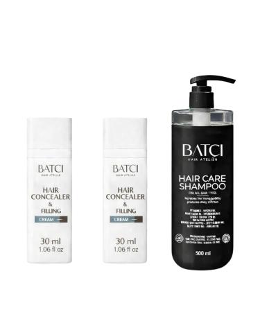 Batc Cr me anti-cernes et de remplissage pour les taches chauves et les cheveux clairsem s Imperm able anti-transpiration Cr me de retouche naturelle pour homme et femme (2 x 30 ml + shampooing