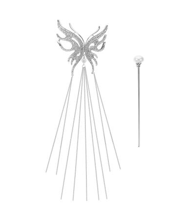 LALAFINA Butterfly Pearl Hairpin Hair Jewels for Women Hair Tassel Chinese Hair Fork Chinese Headdress Pearl Hair Chopsticks Bride Headpiece Pan Hair Artifact Metal Women's Alloy