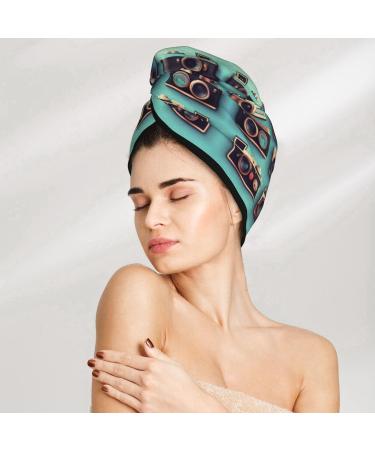 Retro Camera Collection Coral Velvet Hair Cap | Absorbent Dry Towel Wrap for Women | Ideal for Wet Hair Travel & Swimming Pool - Buy Online on GoSupps.com