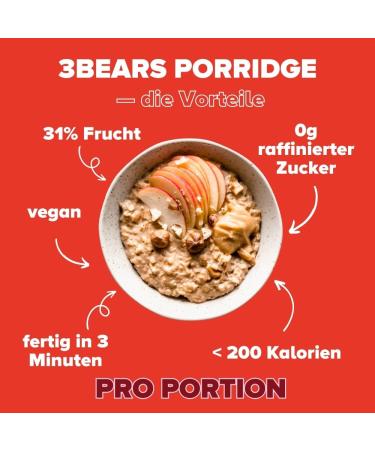 3Bears Apple Cinnamon Porridge - Sugar-Free Vegan Oats (4x400g) | Wholemeal Flakes & Overnight Oats - Buy Online on GoSupps.com