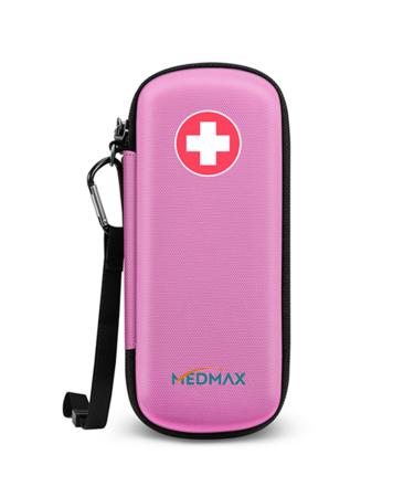 Medmax Epipen Medical carrier bag portable emergency pocket hard bowl Eva shockproof medication pocket organizer for 2 epipens asthma-inhalator anti-histamine AUVI-Q allergy medicine essentials pink m