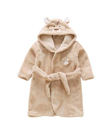 Miyanuby baby boys girl bathrobe soft flannel long arm animal hoodie morning mantle nightwear homewear for children baby young girls gift 5-6 years tiger khaki