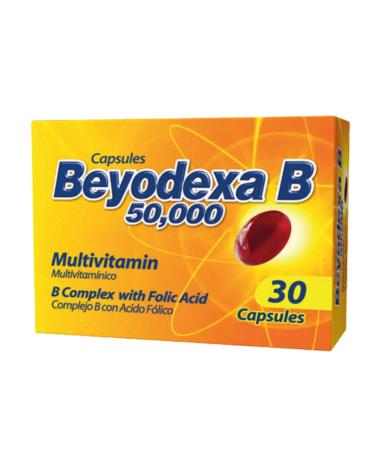 Beyodexa B 50 000 - Multivitamin B Complex with Folic Acid - 30 Capsules - Nervous System Support & Supports Energy Metabolism - Gluten Free