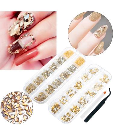 2680 Pcs Champagne Gold Rhinestones Nail Gems for Nail Art Glass Crystals Nail Rhinestones Shiny Assorted Shape Flatback Face Gems with Rhinestones Picker and Tweezers Nail Art Tools - Buy Online on GoSupps.com