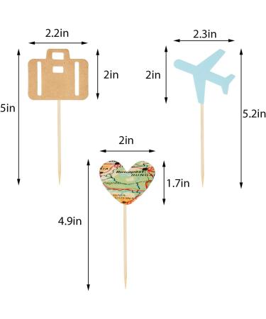 36 Pieces Travel Themed Cupcake Toppers Set Airplane Cupcake Toppers Map Heart Cake Toppers for Travel Themed Baby Shower Party Decorations (Blue and Brown) - Buy Online on GoSupps.com