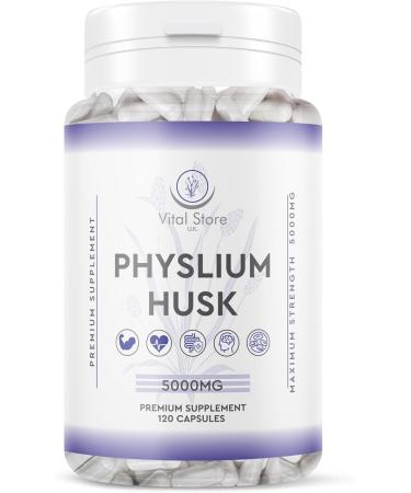 Physlium Husk 5000mg - 4 Month Supply 120 Capsules - Vegan Physlium Husk - Buy Online on GoSupps.com