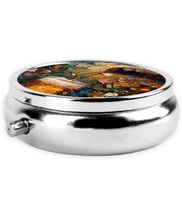 Oil Painting Portable Metal Pill Box - Round Mini 3-Compartment Design for Travel - Small Pill Organizer Hinged Fastening Black - Buy Online on GoSupps.com