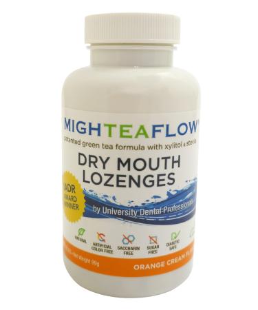 MighTeaFlow Natural Dry Mouth Lozenge w/ Xylitol, Clinically Tested, Developed by University Dental Professionals, Orange Cream Flavor, 90 Count