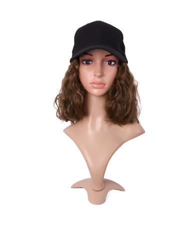 MapofBeauty 13 Inch /33 cm Short Curly BOB Synthetic Hair Extension Daily Use Adjustable Baseball Hat Wig (Brown)