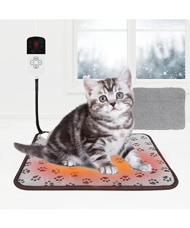 Pet Heating Pad,Upgraded Electric Dog and Cat Thermal Mat,Adjustable Temperature Warming Mat,with Automatic Shut-Off Timer,Easy to Clean Waterproof Anti-Chewing Cord,30-60W(Free Grey Cloth Cover) 18in*18in Grey(Dog footprints)