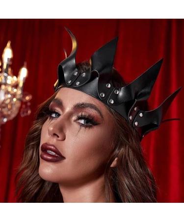KIPETTO Gothic Leather Crown Black Halloween Costume Headdress Adjustable Gothic Headband for Halloween Masquerade Wedding Birthday Party - Buy Online on GoSupps.com