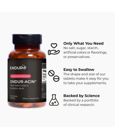 ENDUR-ACIN Niacin Supports Heart & Circulatory Function Extended Release Formula Gluten Free 500mg (100 Tablets) - Buy Online on GoSupps.com