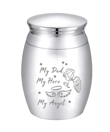 CREATCABIN Mini Cremation Urn Small Keepsake Urns Ashes Alloy Kit My Dad Hero Angel Metal Sharing Urn Memorials Miniatur Container Remains for Female Male Human Pets Angel & Fairy 1.6x1.2 Inch(Silver) Silver-angel&fairy