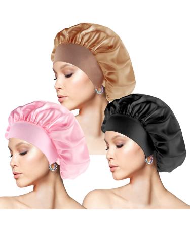 Yafe 3 Pcs Silk Bonnet Satin Hair Bonnet for Sleeping with Wide Elastic Band Satin Sleep Cap Soft Night Sleep Hat for Women Girls (Diameter 12 in)