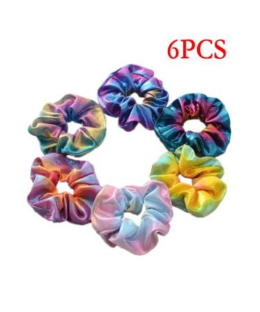 Hair Scrunchies 6pack shiny metallic elastic hair scrunching ties mermaid hair bands ponytail holder soft hair Scrunchy bobbles for women girls gym dance or club