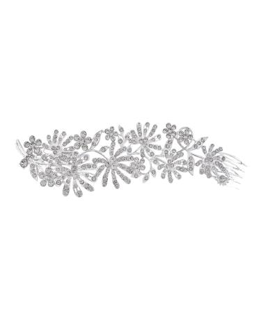 Housoutil Comb Silver Barrettes Wedding Hair Accessory Wedding Headpiece for Bride Silver Hair Clips Bride Hair Clip Alloy White Bridesmaid Crystal Hair Accessories