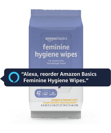 Amazon Basics Feminine Hygiene Wipes - Alcohol Free, pH Balanced, Fresh Scent - 168 Wipes (4 Packs of 42) - Buy Online on GoSupps.com