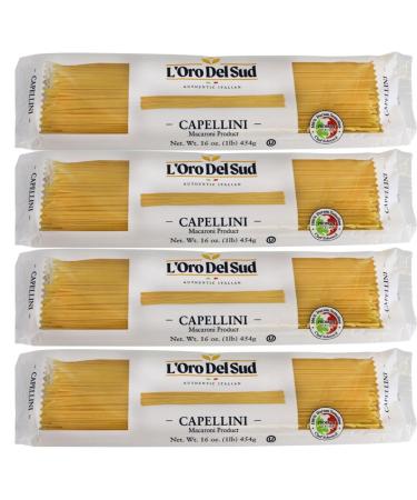 Capellini, Italian Pasta, Premium Quality Product of Italy (4 pack x 16 Oz) Non GMO, Vegan, Kosher Certified by L'Oro del Sud Capellini 4 Pack - Buy Online on GoSupps.com