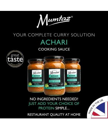 Mumtaz ACHARI Indian Curry Cooking Sauce 350g Pack of 3 Restaurant Quality at Home - Medium Spiced Serves 4-5 All Natural Ingredients Gluten Free Vegetarian Friendly. - Buy Online on GoSupps.com